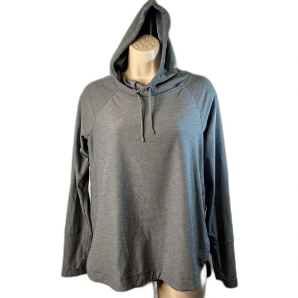 Apana Heather Gray Yoga Activewear Hooded Long Sleeve Top Thumbholes Sz SM - Picture 12 of 12